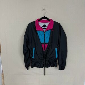 Casual Club Vintage 80s 90s Colorblock Windbreaker Jacket Black Pink Teal Medium